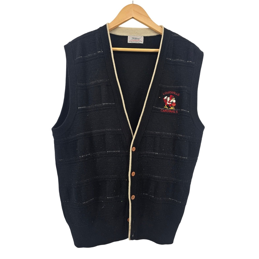 Titleist Cardigan Vest Mens‎ Medium Black Louisville Cardinals Wool Blend Corbin